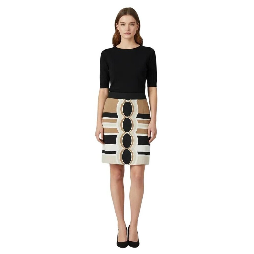 Merona Collection Women's Geometric Print Pencil Cut Skirt Beige/Black Size 16
